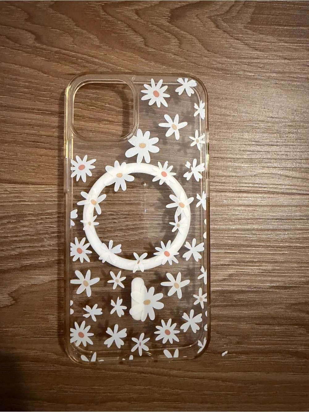 Floral Clear Phone Case with White Daisy Grip Ring